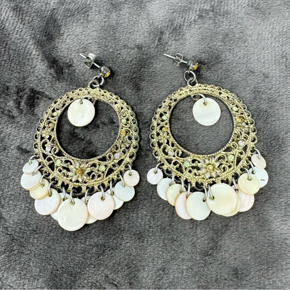 2 Vintage Rose Gold and Shell Earrings